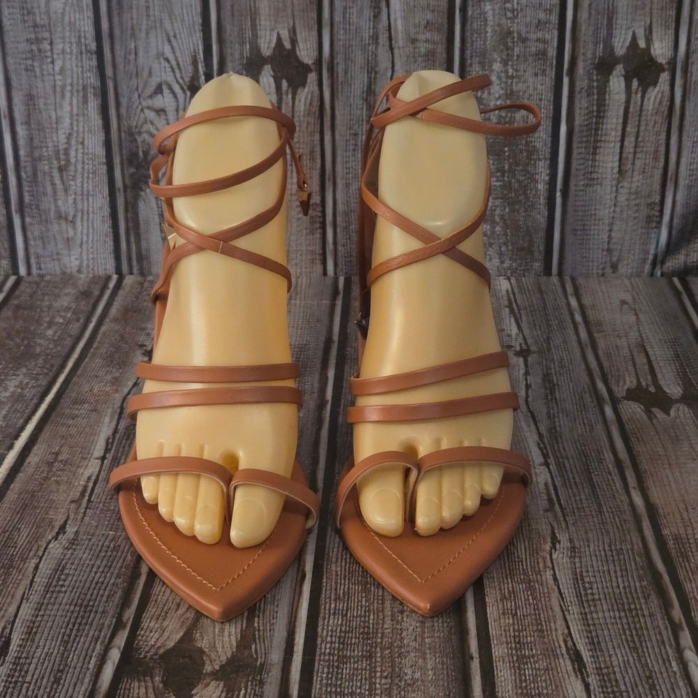 Sz 8.5 B Schutz‎ Leaf Caramelo Tan Strappy Lace Up Block Heel Sandals Worn 1X!